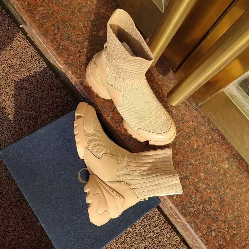 

2021 Fashion High Top Sneakers for Women Slip on Platform Casual Shoes Stretch Fabri Sock Shoes Desgin Luxury Brand High Quality