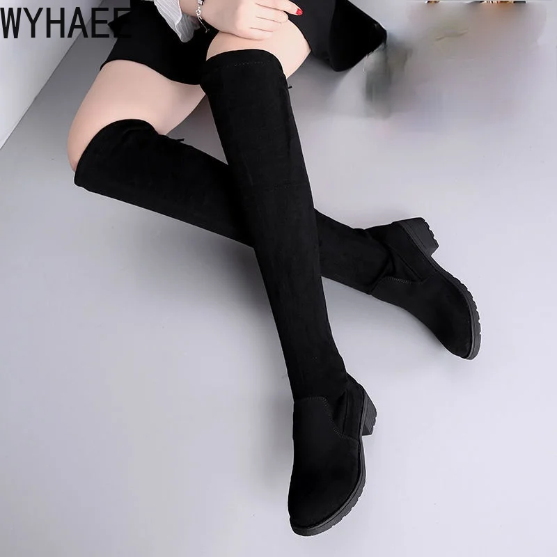 

Women's Over-The-Knee Boots Fall/Winter 2021 New High-Heeled Slimming Lace-Up Skinny Stretch Boots Long Boots Thick-heeled Boots