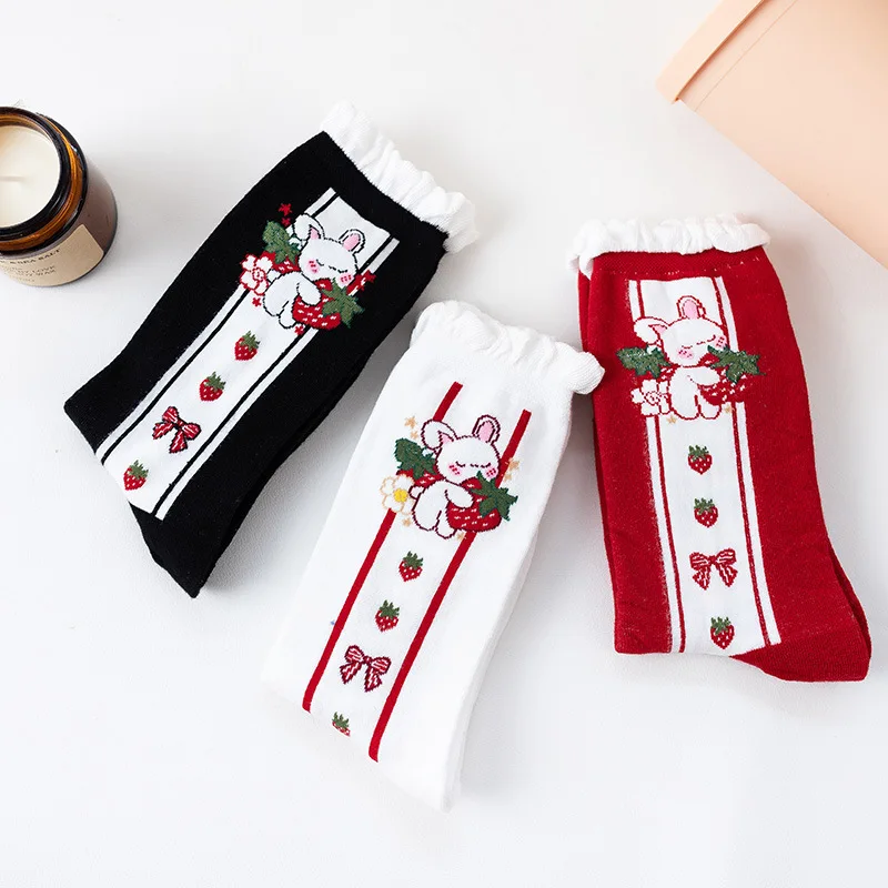 Осенние милые носки в стиле &quotЛолита&quot с принтом кролика клубники униформа JK