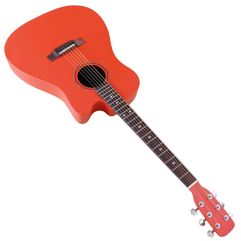 Solid Spruce Wood Top Round Back Carbon Acoustic Guitar 41 Inch Red Color 6 Strings Folk | Спорт и развлечения