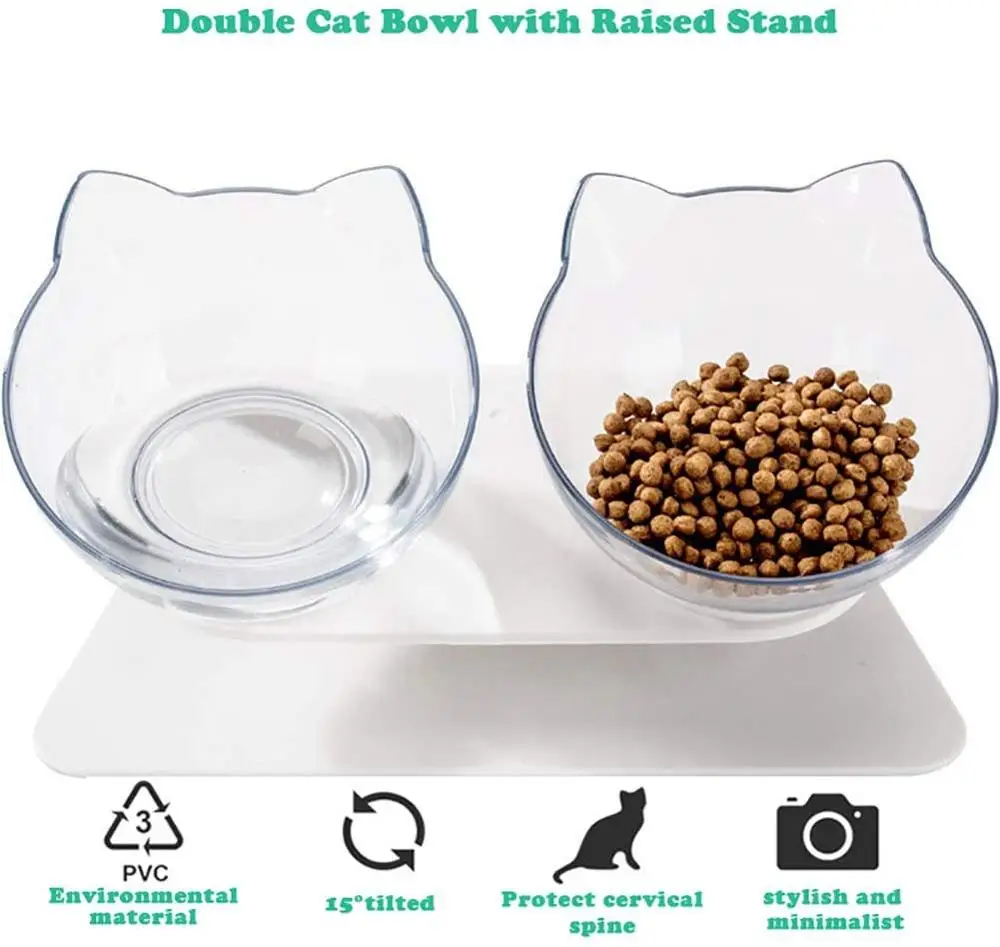 

Двойные миски для собак и кошек с поднятой подставкой миска для кормления питомцев наклонная миска для домашних животных с углом поворота 15...