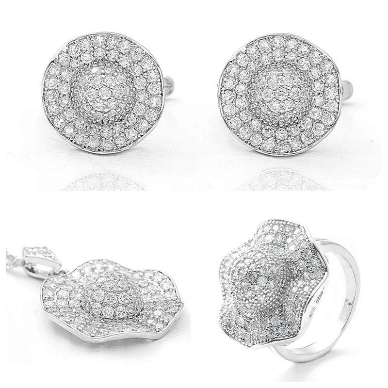 Женский комплект ювелирных изделий с цветком набор белого и золотого цветов