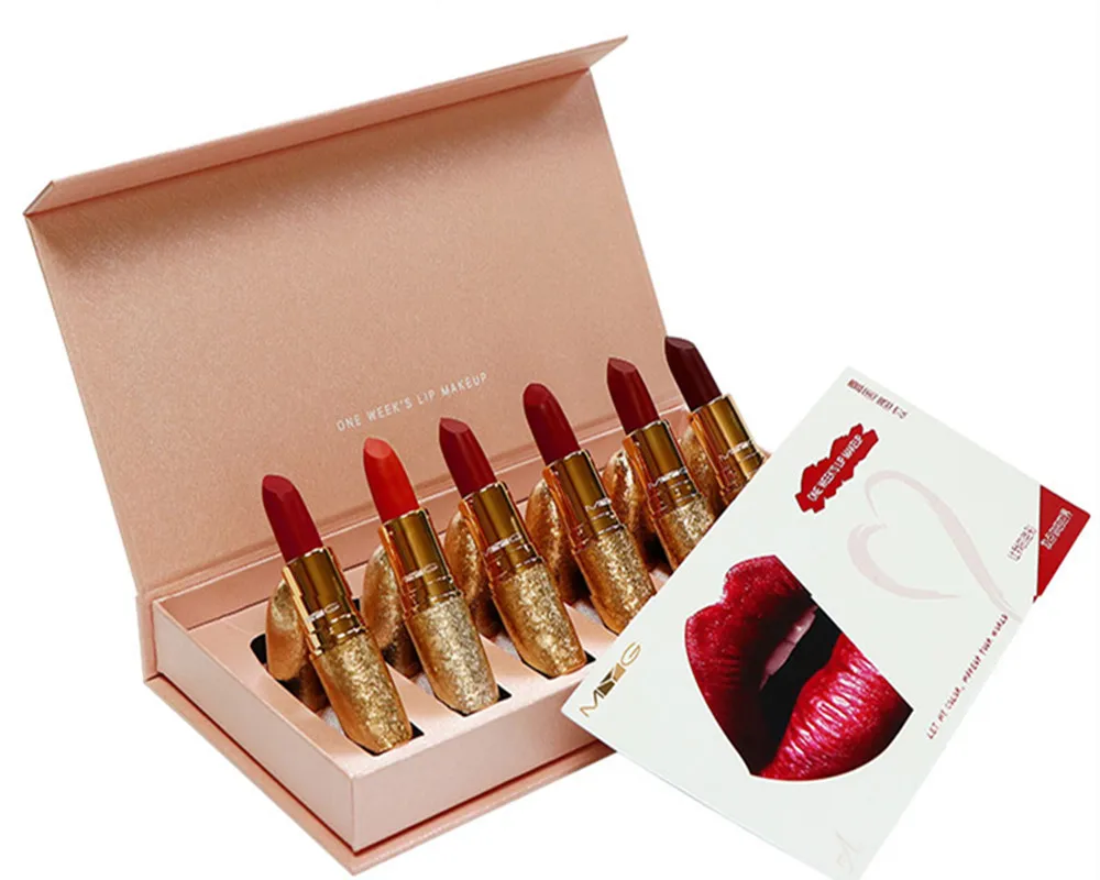 Шестицветные блестящие помады с Рождественская подарочная коробка в подарок ruby