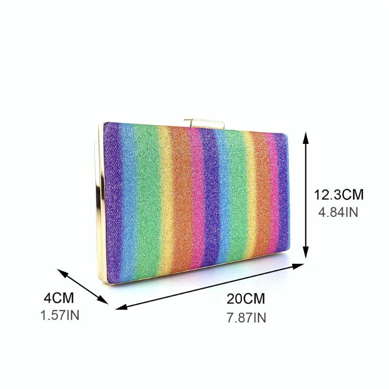 

Womens Evening Purse Clutch Bag Rainbow Striped Glitter Sequins Ladies Dinner Elegant Small Shoulder Rectangle Handbag for QXNC
