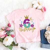 birthday gift t shirt children baby toddler girls pink t shirt crown number 2 to 10 print kids clothes summer top teen camisetas