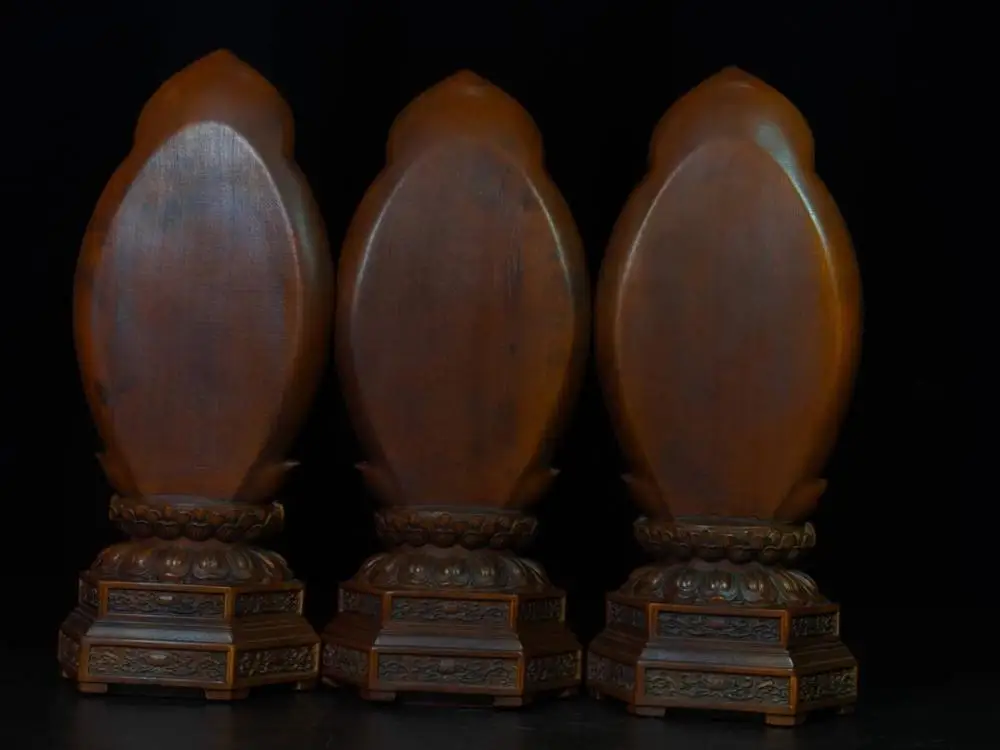 

wedding decoration Old China Boxwood wood carved Shakyamuni Guanyin statue Western Three Sacred Buddha Statue