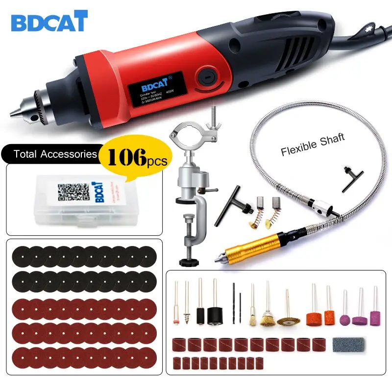 

BDCAT 400W mini drill engraver Rotary tool Electric Mini Angle Grinder Dremel Tool with 0.6-6.5mm flexible shaft and accessories