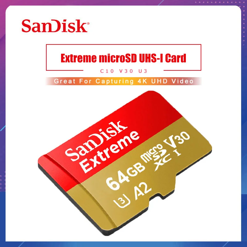 SanDisk Extreme Micro SD карта 32 Гб 64 128 ГБ 256 UHS-I U3 V30 A2 Class 10 памяти microsd TF флэш-карта для