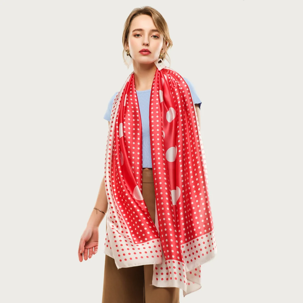 

Polka Dot Women Silk Shawl Scarf Digital Print Foulard Long Smooth Bright Neck Scarf [5008]