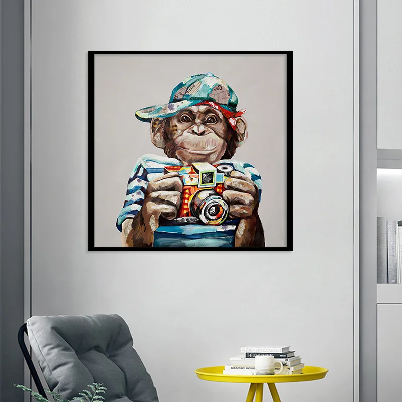 Мультяшная абстрактная животная масляная живопись холст обезьяна с камерой