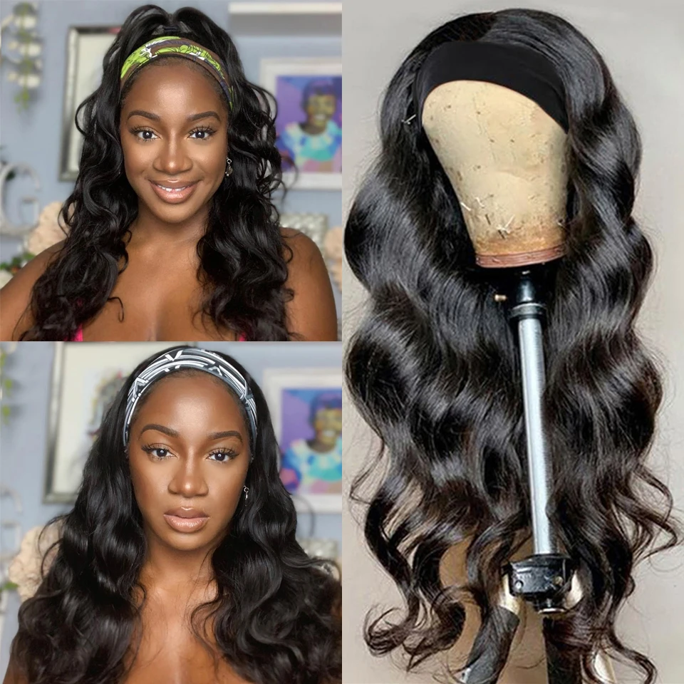 

10-28 дюймов парик с головной повязкой волнистые накладные человеческие волосы натуральный Цвет для черных женщин бесклеевой фабричного про...