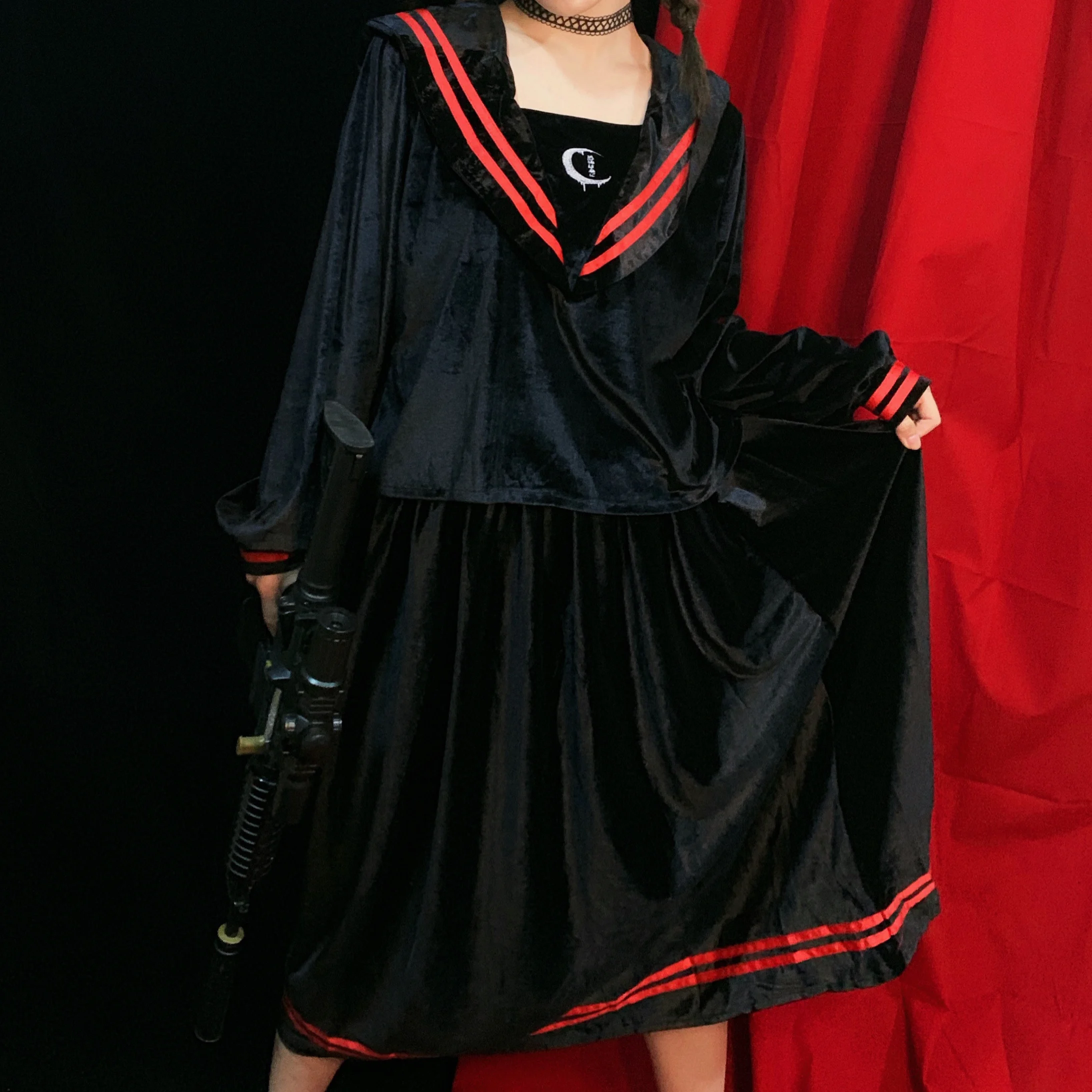 Ruibbit осень зима Harajuku винтажная полосатая бархатная Униформа модная свободная