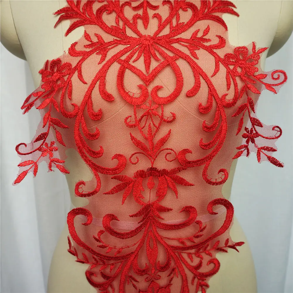 Red Lace Fabric Embroidered Wedding Gown Appliques Baroque Trims Collar Mesh Sew On Patches For Dress DIY Decoration | Дом и сад