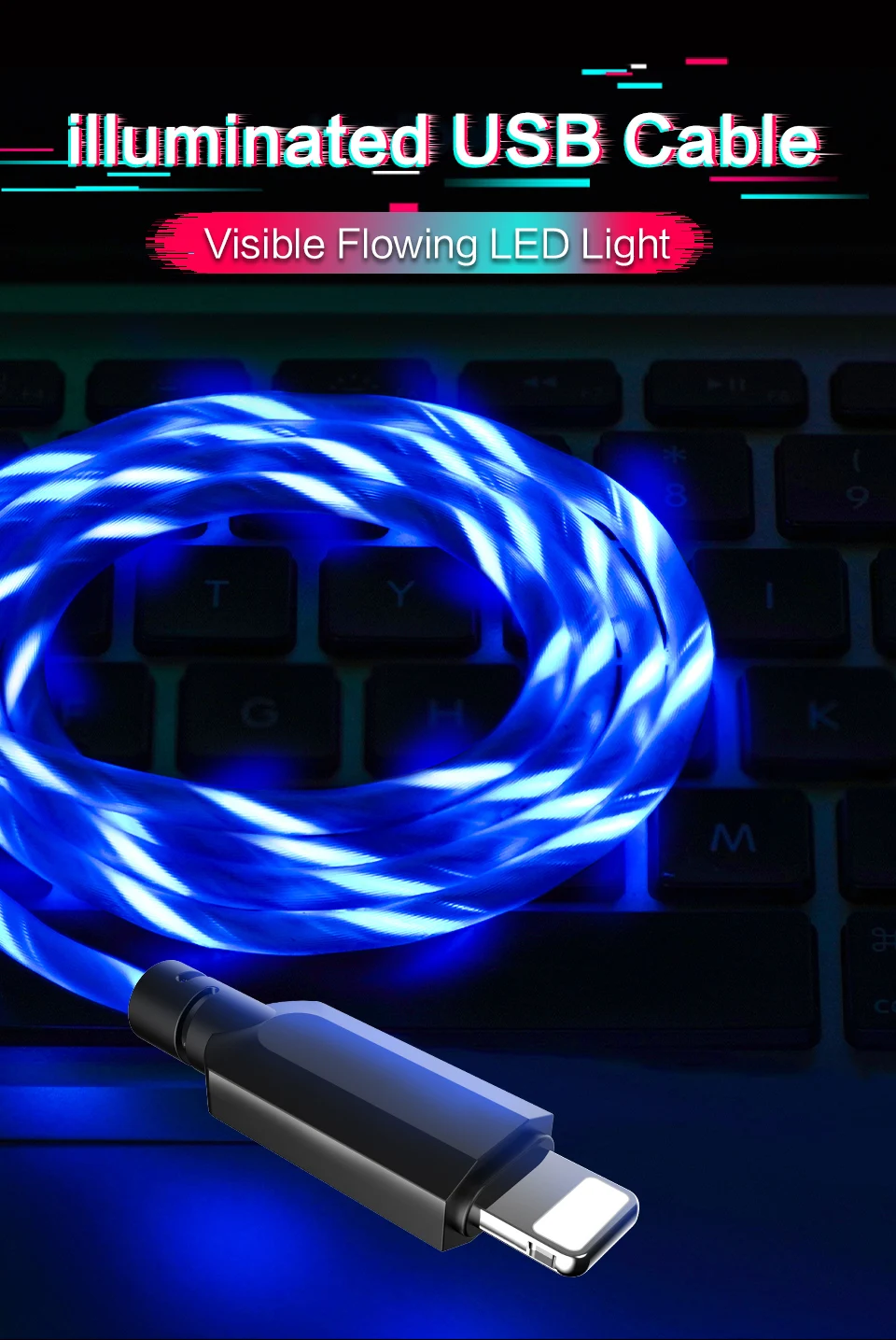 Power4 Светящиеся USB кабели для Lightning/Micro/usb type-C провода для iPhone зарядный кабель освещение для samsung S9 plus/Apple 5 6 7