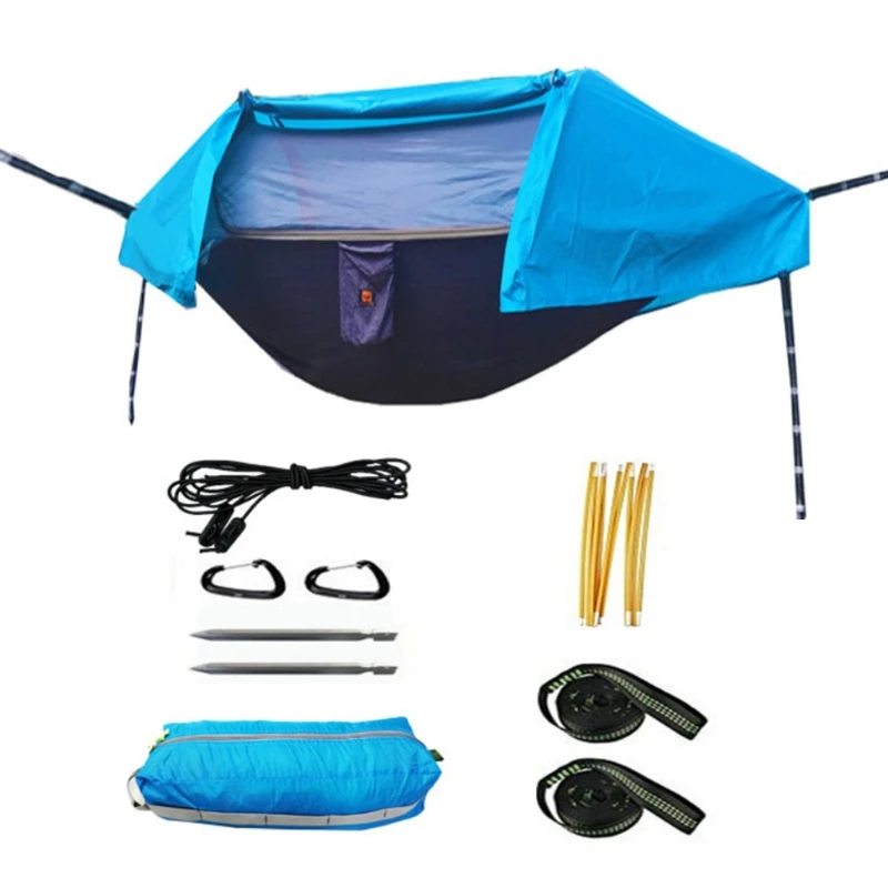 

Hammock Upgrade Double & Single Camping Hammock with Mos quito Net 2 Tree Straps 2 Carabiners 2 Aluminium Bent Poles