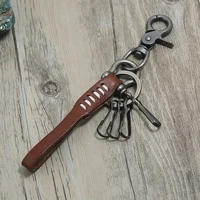 retro handmade real leather cowhide rope keychain metal key chains lanyard key holder key cover auto keyring gifts phone charm