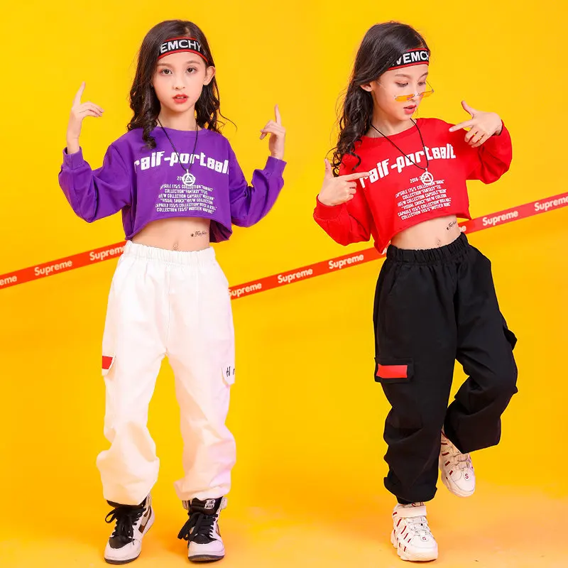 Dziewczyna Hip Hop krótki Top koszulka spodnie Cargo 2PC ubrania dla nastolatków japoński koreański odzież sportowa dla dzieci 4 5 6 7 8 9 10 11 12 13 14 15 16
