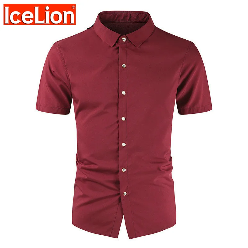 

IceLion Summer Casual Shirts Men 2021 New Fashion Short Sleeve Solid Men's Shirts Turn-down Collar Single Breasted Man Shirts