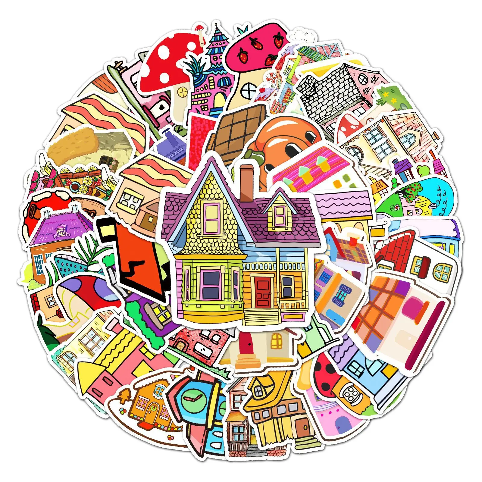 

10/30/50PCS Cute Cartoon House Model Stickers Room Anime DIY Bike Travel Luggage Laptop Graffiti Decals Sticker Kid Toy Decal F5