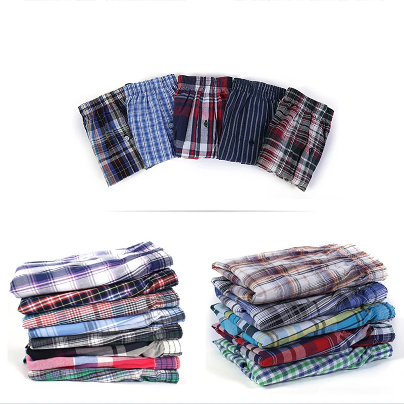 Summer 3Pcs Pajamas Shorts Men Plaid Casual Cotton Sleep Underpants Male Lightweight Breathable Home Shorts Loose Boxer Bottoms