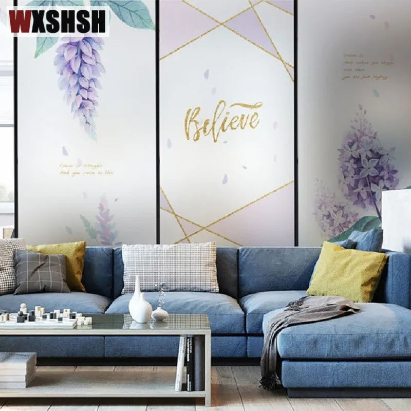 

60cmx100cm Custom Size Glass Sticker Static Cling No Glue Flower Stained Water-Proof Durable Reusable Decorative Window Sticker