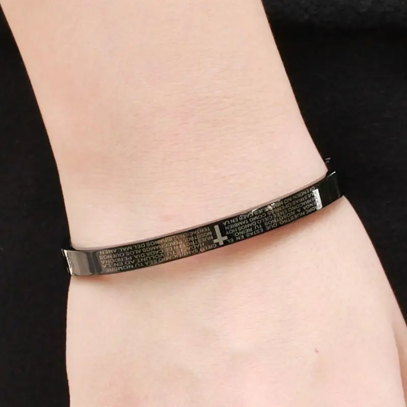 Крест Библии на английском титановая сталь браслет католический религиозный