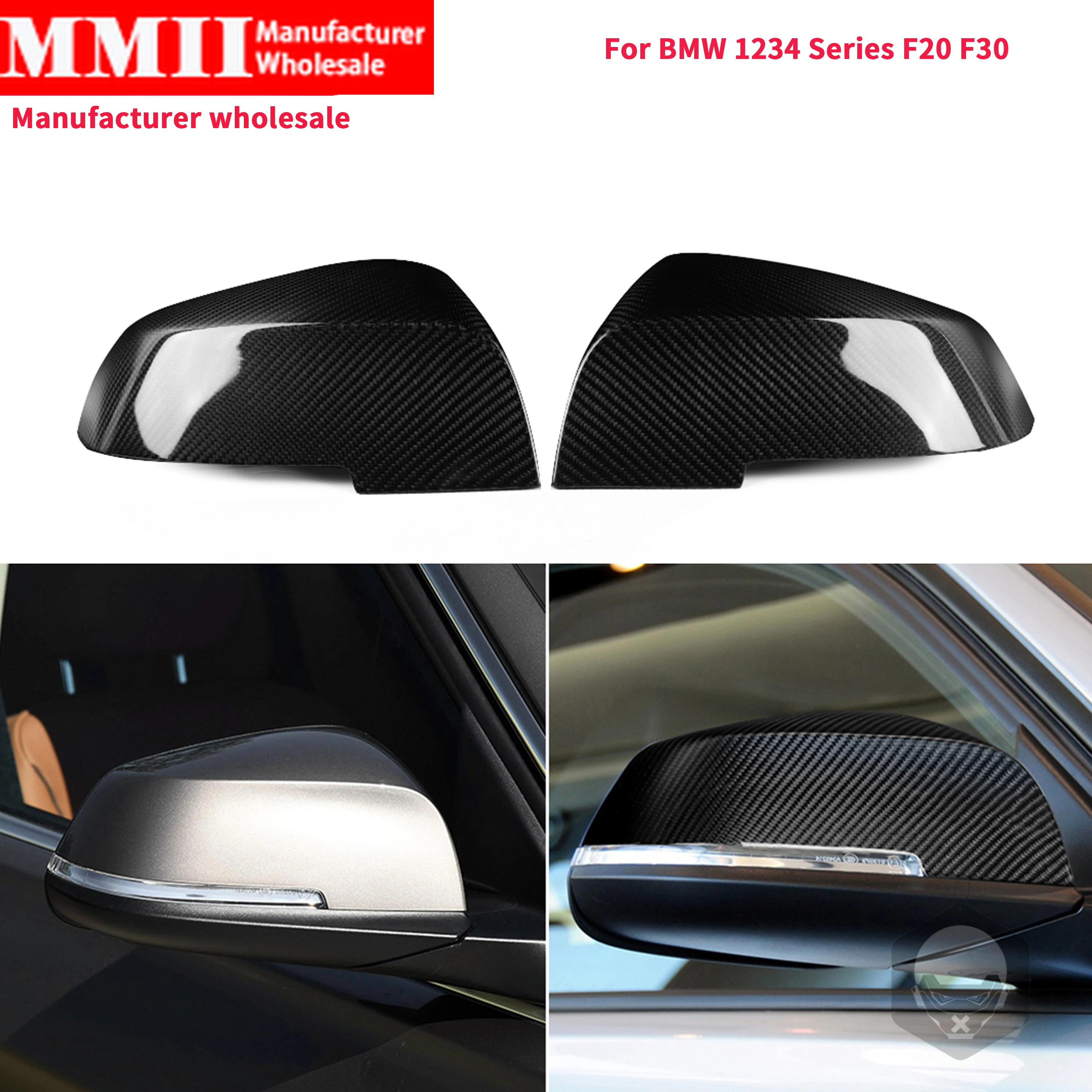 

1 Pair For BMW 1 2 3 4 Series F20 F30 Side Mirror Cover Caps Dry Carbon Fiber Rearview Mirror Trim Protection Shells Add On Kit
