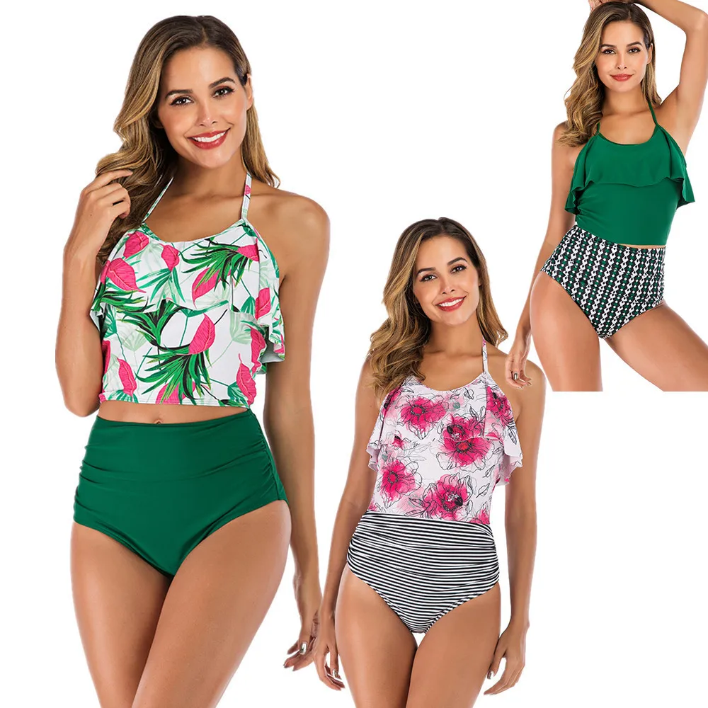 Большие размеры одежда для плавания высокая талия Женский раздельный купальник
