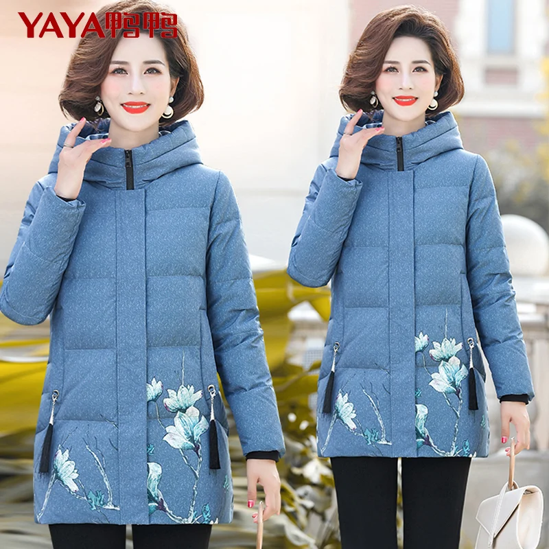 Winter Clothing down Jacket New Women's Mid-Length Duck down Middle-Aged and Elderly Western Style Warm Coat