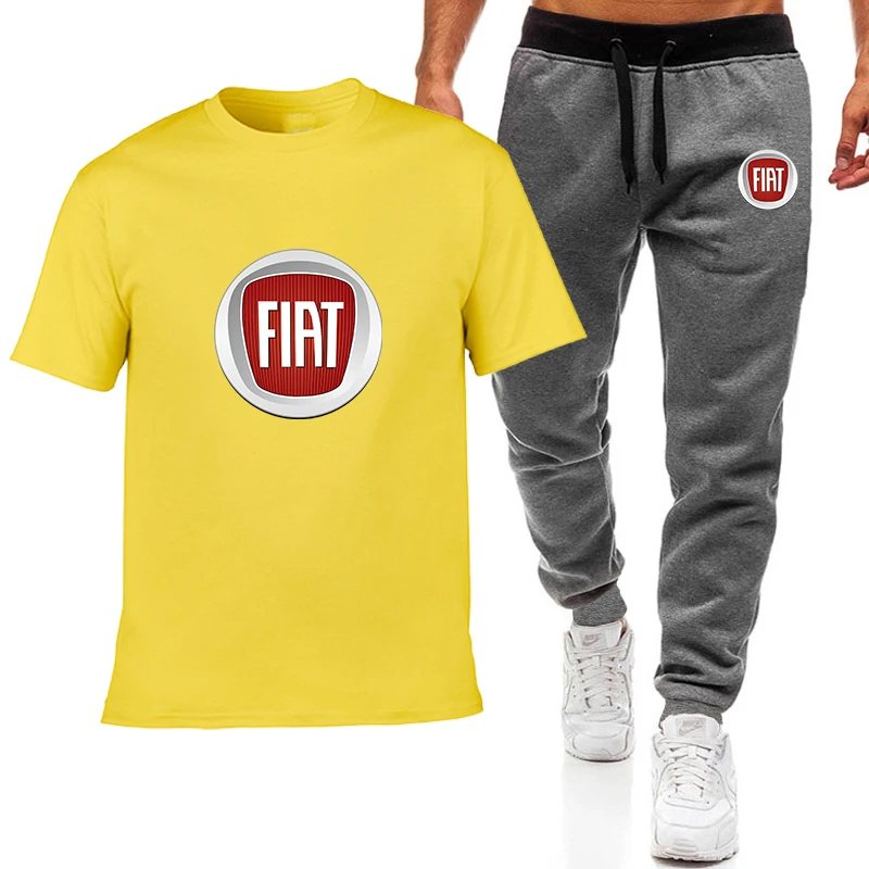 

Fashion Summer Men T Shirts FIAT Car Logo Print HipHop Casual Cotton Short Sleeve high quality T-shirt pants suit Men