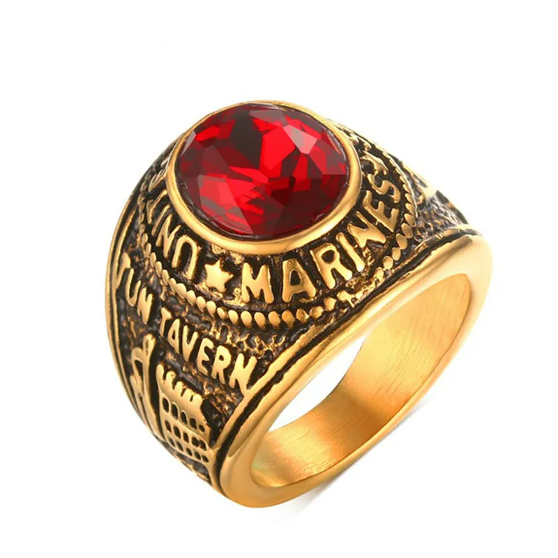 Винтажный стиль золотой цвет красный кристалл титан нержавеющая сталь мужское