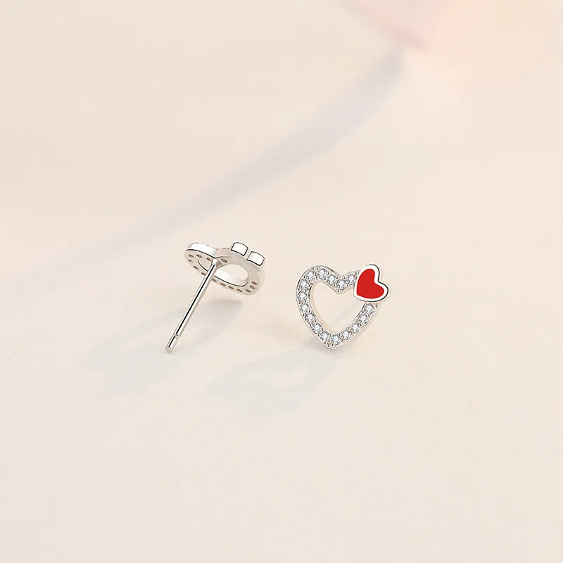 Блестящие циркониевые серьги гвоздики в форме сердца для женщин аксессуары