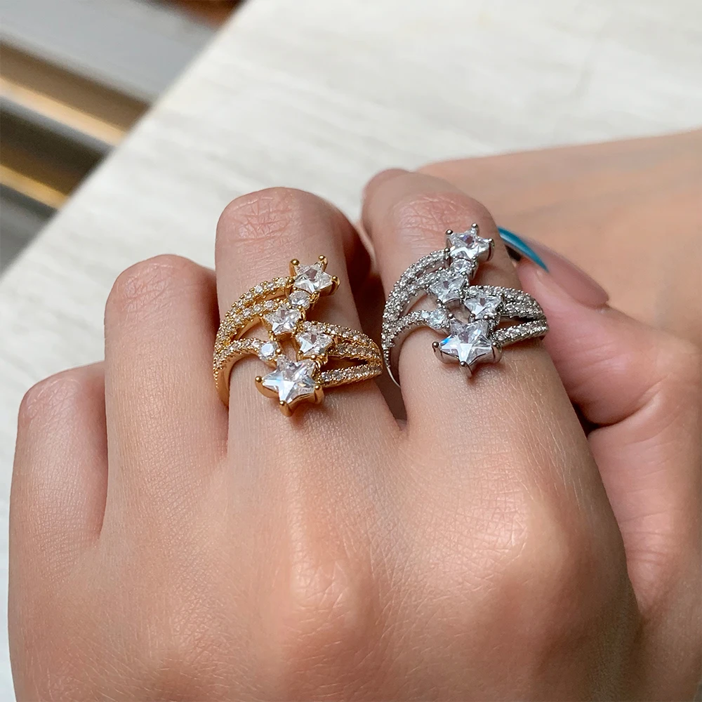 

Оригинальный дизайн романтическое кольцо с метеоритным мерцанием и бриллиантом относится к темпераменту кольцо с пятиконечной звездой ко...