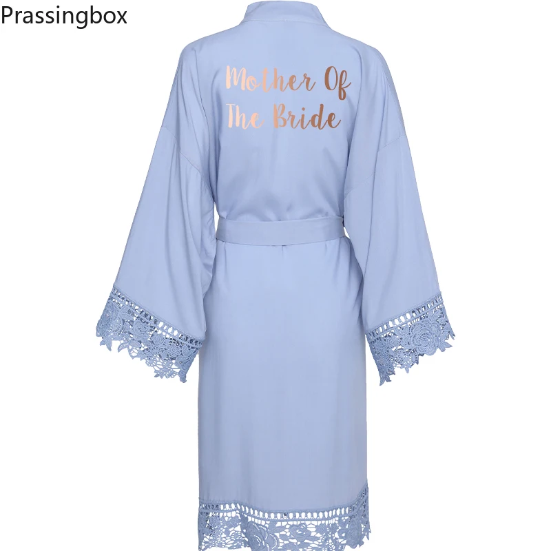 Rayon Cotton Lace Robe Print Custom Bride Robe Bridesmaid Robes Women Wedding Bridal Robe Bathrobe Sleepwear Light Blue Robe