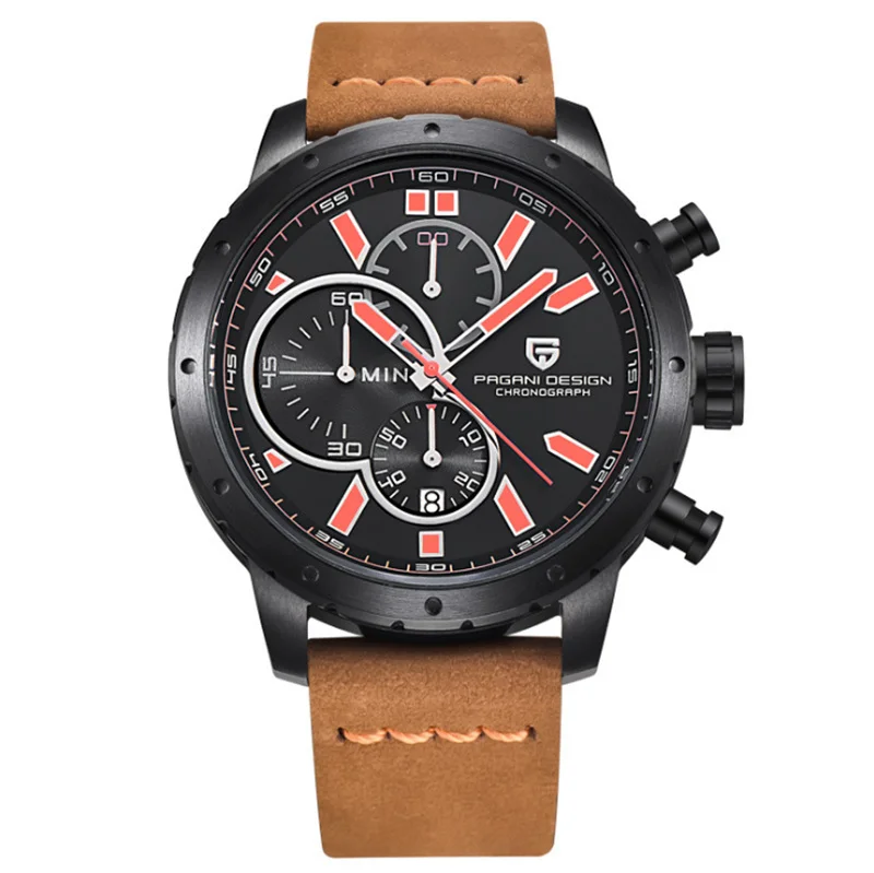 Men Black Watch Sport Multifunction Watches Luxury Steel full chronograph Quartz Clock Men Relogio Masculino A324