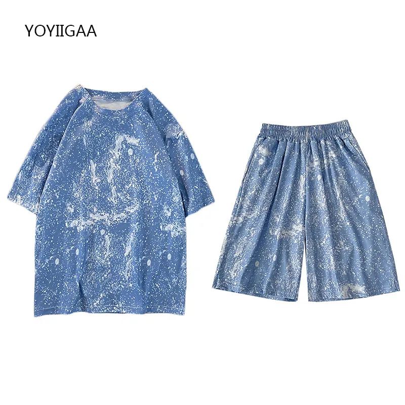 

Tie-dye Two Piece Sets Harajuku Women Tshirt Shorts Outfits Summer Tee Tops+Short Pants Suits Casual Woman Tracksuits Sport Set