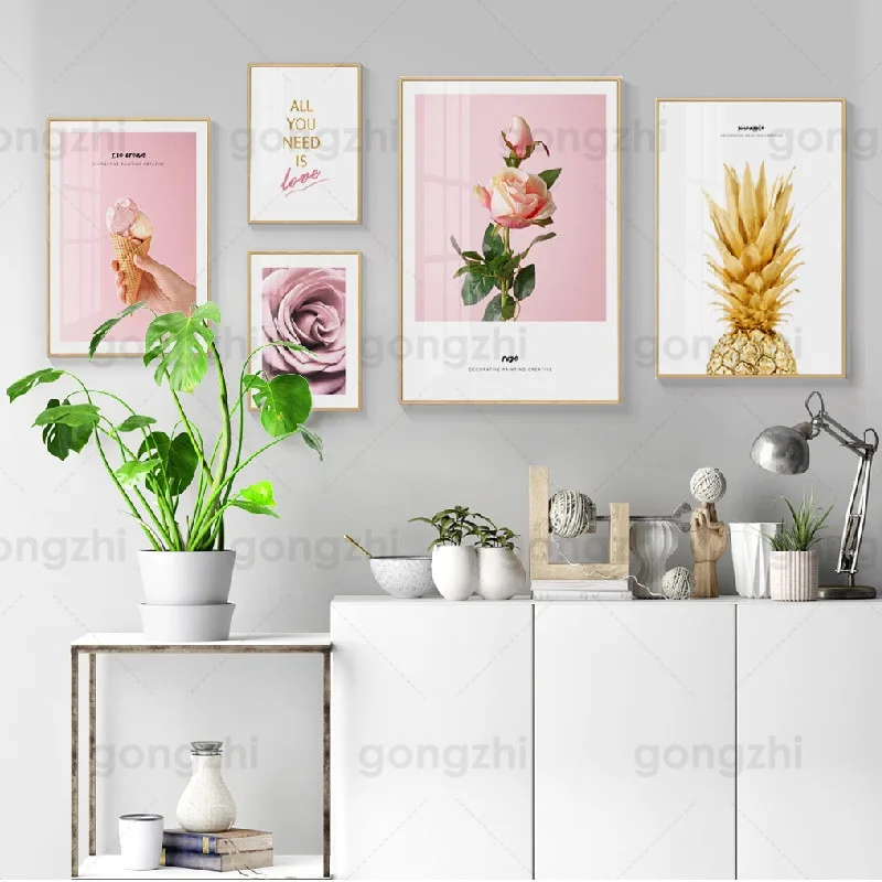 

Розовое мороженое, романтическая Абстрактная Картина на холсте, настенные картины для гостиной и спальни, скандинавский Декор для дома