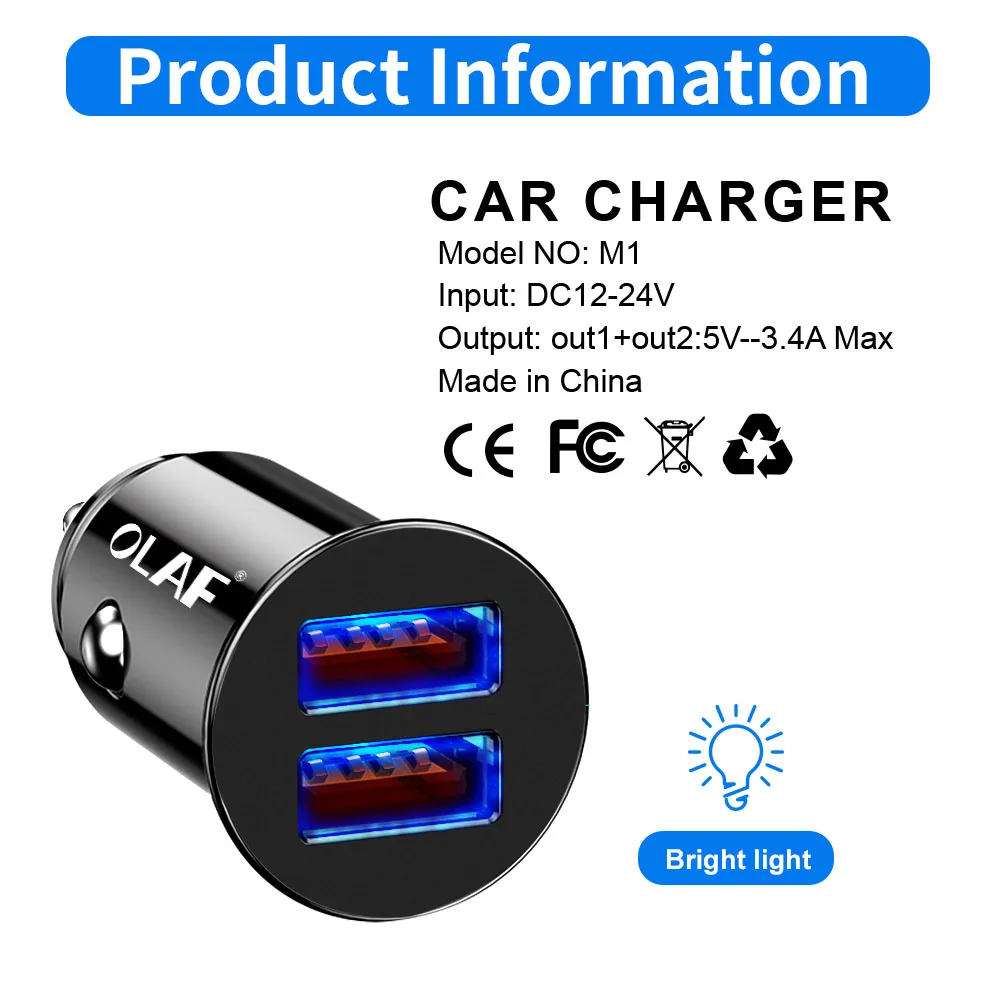 Автомобильное зарядное устройство с двумя портами USB быстрая зарядка для Samsung S8 S9