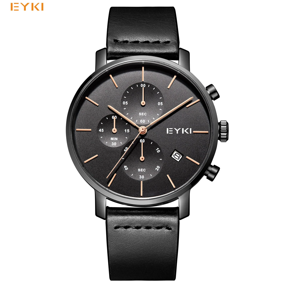 EYKI мужские часы с календарем кожаный ремешок ультратонкие водонепроницаемые