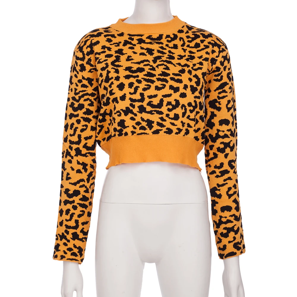 

Kimuise Leopard Print Sweaters For Women Long Sleeve Cropped Tops Autumn Winter Pullovers Jumper Streetwear