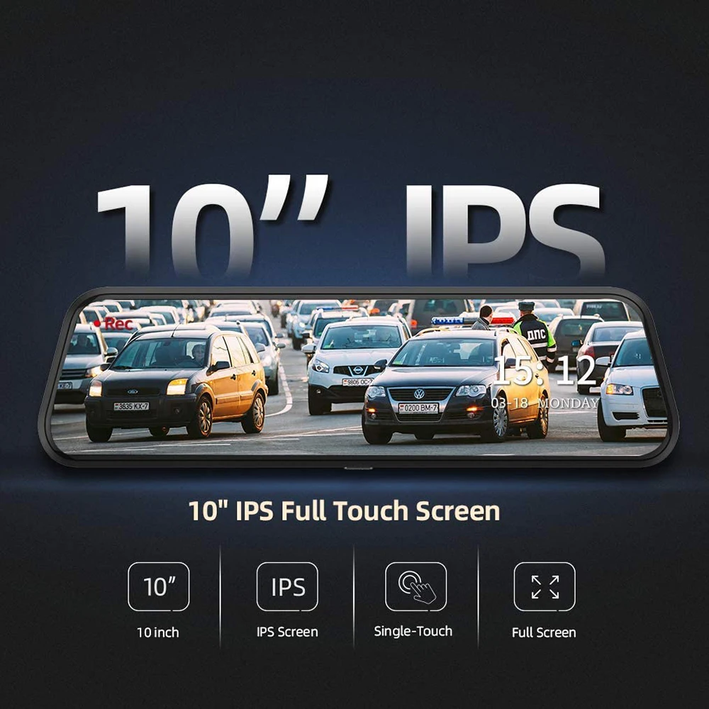 Двойной зеркальный видеорегистратор H609 1080P IPS сенсорный экран 10 дюймов