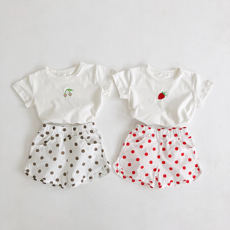 

MILANCEL baby clothing set embrodiery tee and dot shorts toddler girls clothes summer baby outfit