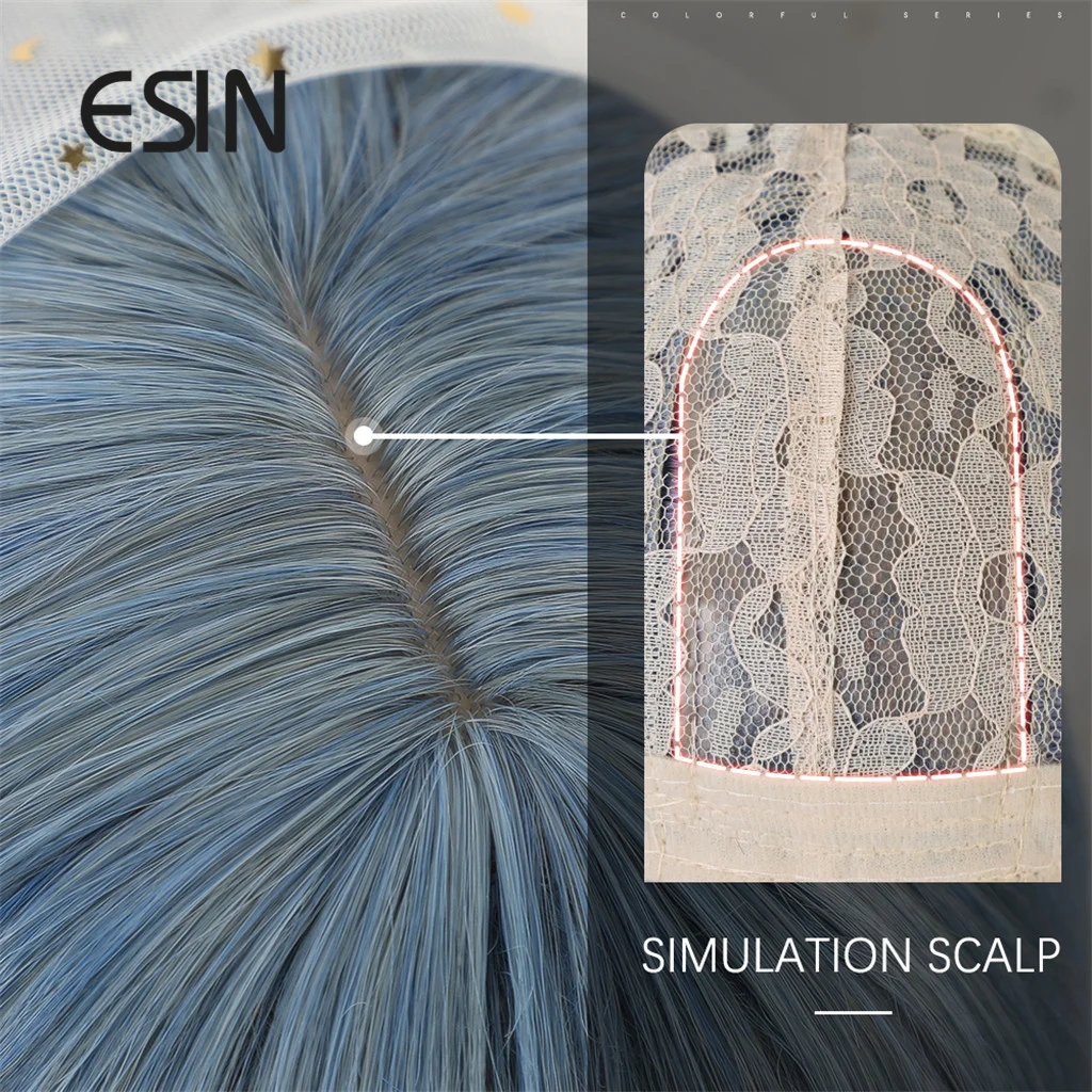 ESIN Зеленые Синие длинные натуральные волнистые парики с челкой для женщин