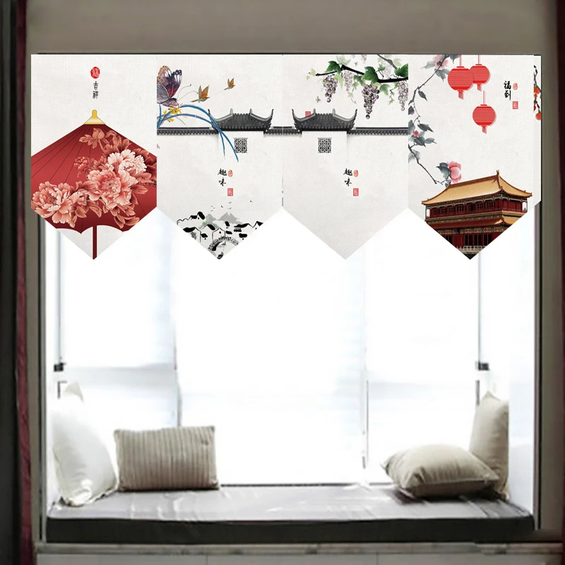 

living room decoration bedroom decor Chinese Ink Painting Short Door Curtain Kitchen Room Decoration Triangle Door Curtain
