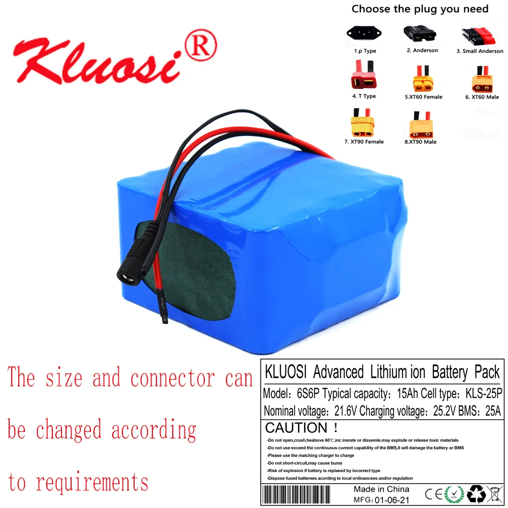 

Литиевый аккумулятор клуosi 6S6P 21,6 в 24 в 15 Ач 25,2 в 18650 с 25 А BMS для электрического велосипеда, электробайка, скутера, инвалидной коляски Cropper