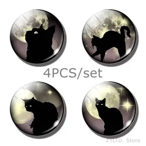 Магнит на холодильник в виде кошки, Симпатичные животные, 4 шт.набор, стеклянный кабошон, надпись украшение на холодильник, наклейка, домашний декор