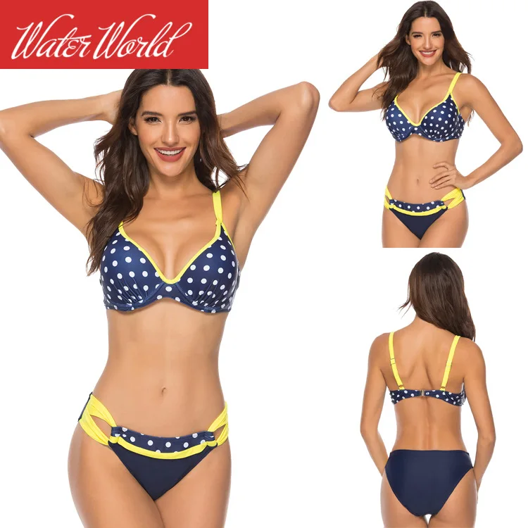 

2020 New Europe America-Polka Dot Bikini Underwire Push-up Chinlon Bathing Suit /30
