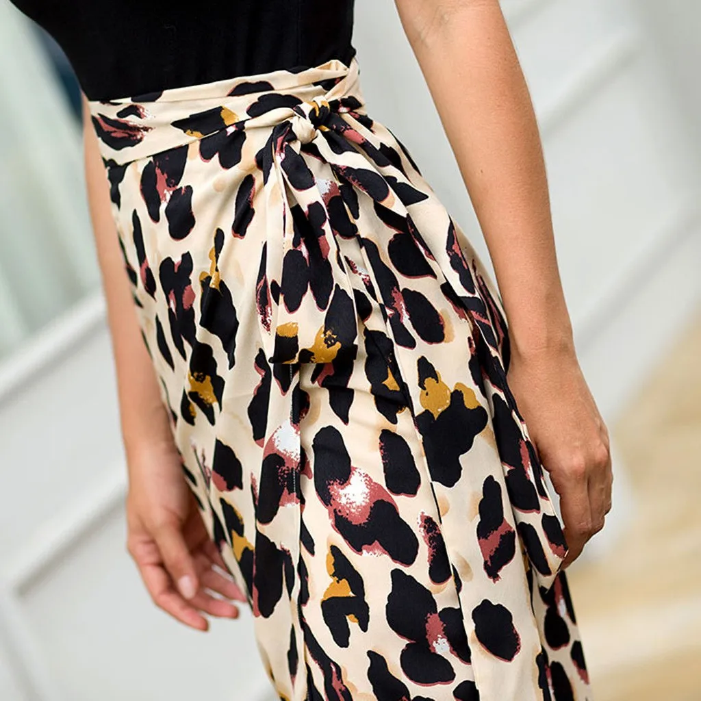 Женская леопардовая юбка с завышенной талией длинная трапециевидная в стиле