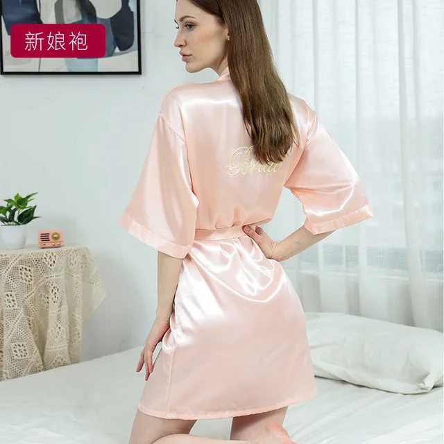 2019 новый свадебный халат для невесты с вышивкой атласное женское кимоно
