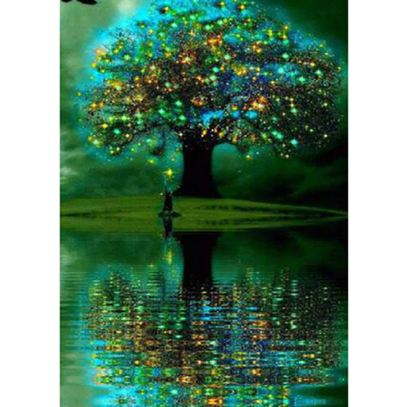 

5D DIY Diamond Painting Square/Round Diamond Landscape Painting Green Landscape Tree Beauty Picture Cross Stitch Decor Art TX169
